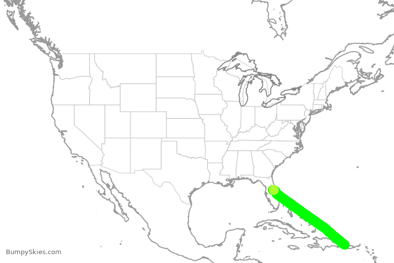 Turbulence forecast map for JBU730, MCO to BQN