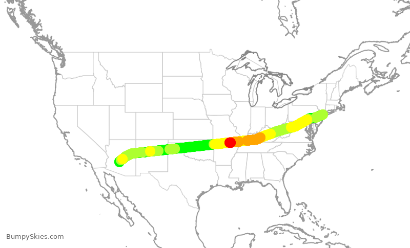 Turbulence forecast map for JBU735, JFK to PHX