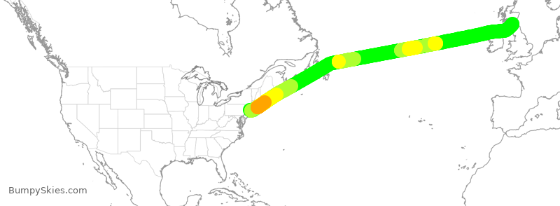 Turbulence forecast map for JBU73, JFK to EDI