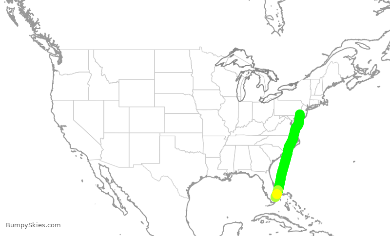 Turbulence forecast map for JBU745, PHL to FLL