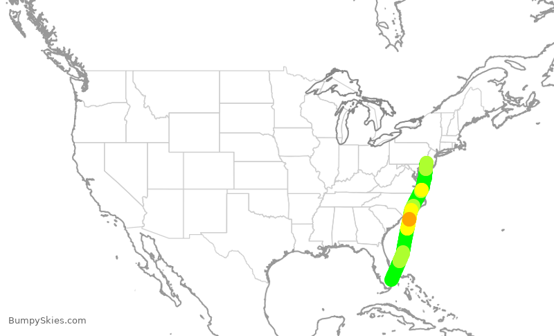 Turbulence forecast map for JBU746, FLL to PHL