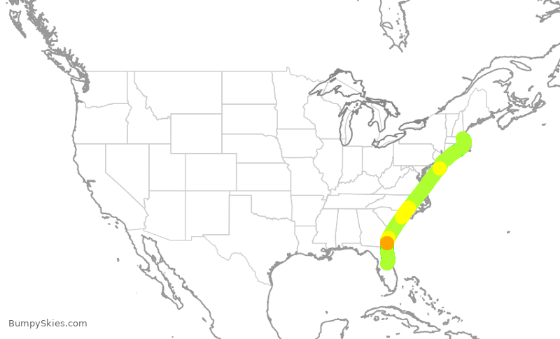 Turbulence forecast map for JBU751, BOS to MCO