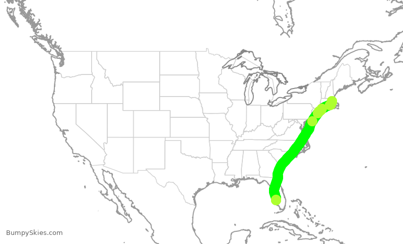 Turbulence forecast map for JBU756, RSW to BOS