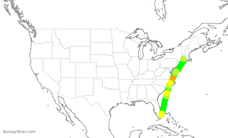 Turbulence forecast map for JBU759, BDL to FLL