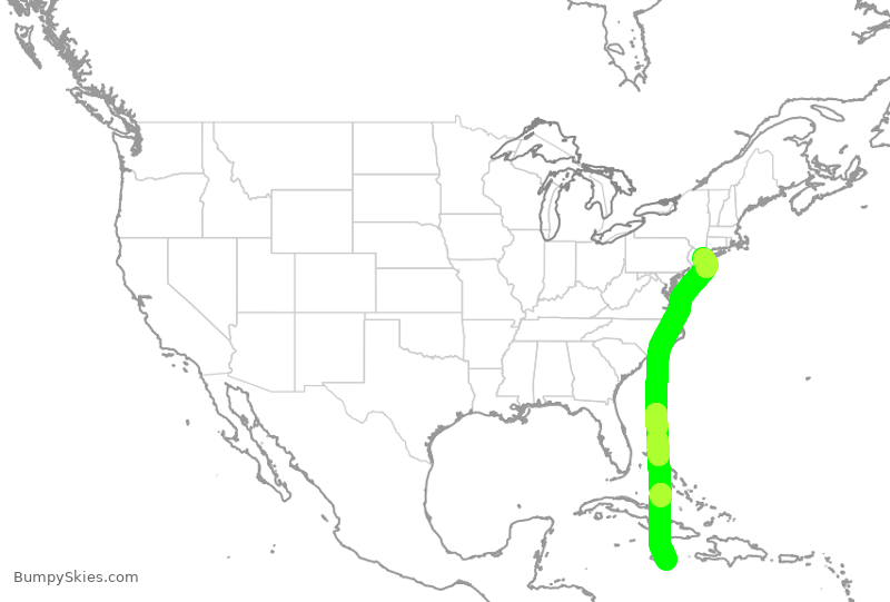 Turbulence forecast map for JBU759, JFK to KJP
