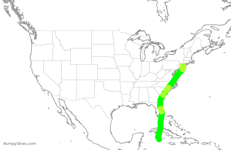 Turbulence forecast map for JBU765, JFK to GCM
