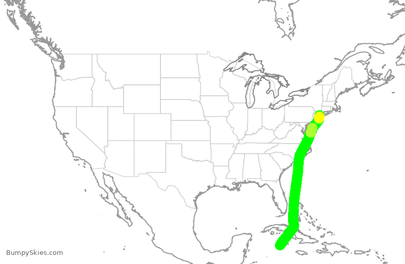 Turbulence forecast map for JBU766, GCM to JFK