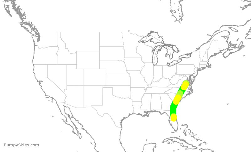 Turbulence forecast map for JBU770, MCO to RIC