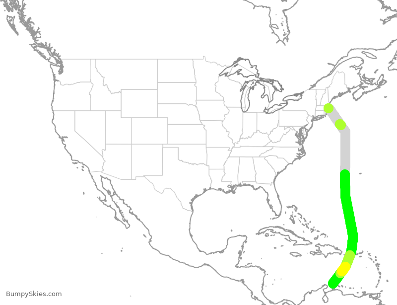 Turbulence forecast map for JBU773, BOS to AUA