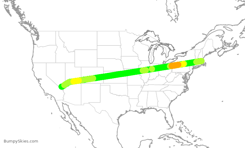 Turbulence forecast map for JBU777, BOS to LAS