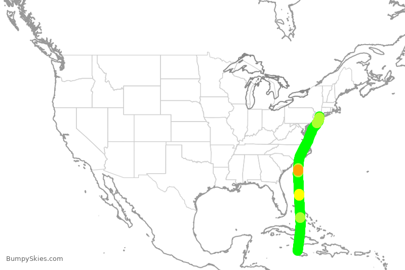 Turbulence forecast map for JBU780, MBJ to JFK