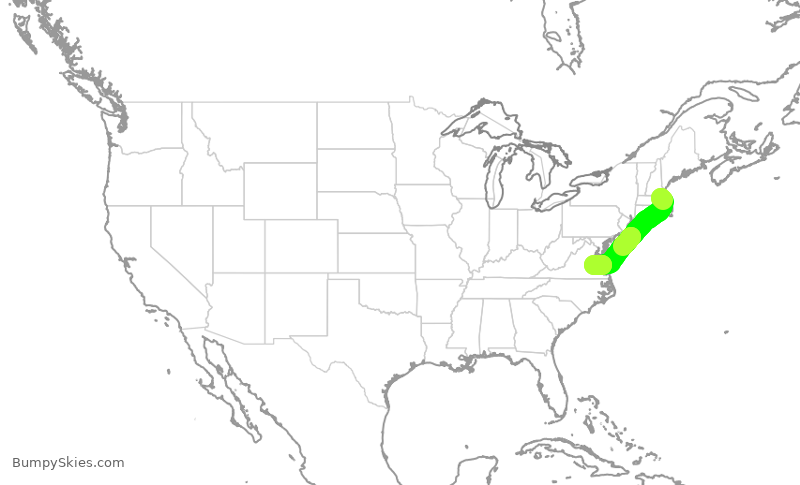 Turbulence forecast map for JBU781, BOS to RIC