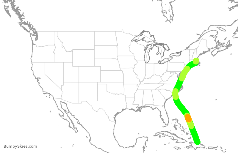 Turbulence forecast map for JBU786, DPP to BOS