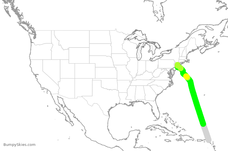 Turbulence forecast map for JBU788, SXM to JFK