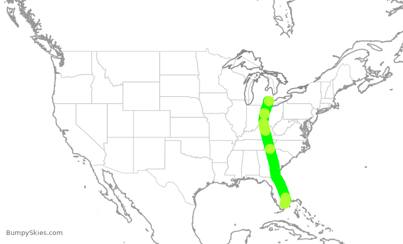 Turbulence forecast map for JBU789, DTW to FLL