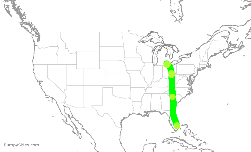 Turbulence forecast map for JBU790, FLL to DTW