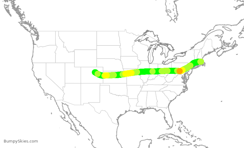 Turbulence forecast map for JBU793, BOS to DEN