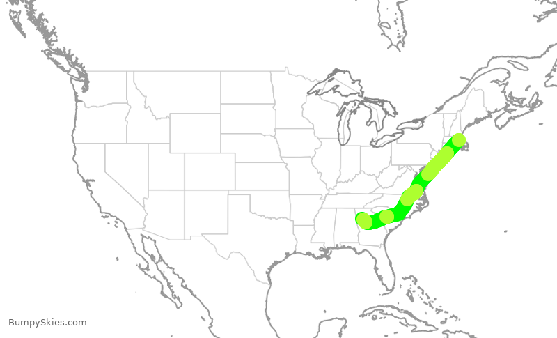 Turbulence forecast map for JBU797, BOS to ATL