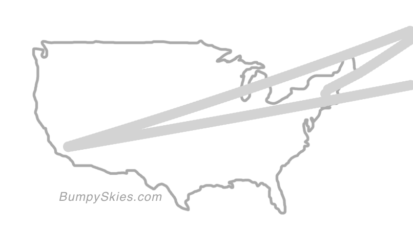 Map of continental US with illustrated flight path and turbulence forecast (described in text below)