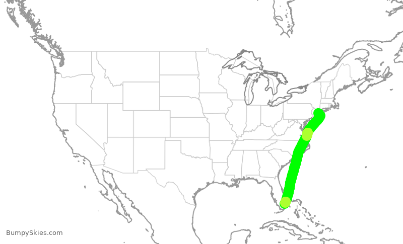 Turbulence forecast map for JBU8001, JFK to FLL