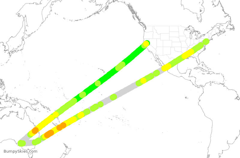 Turbulence forecast map for JBU8015, JFK to SFO