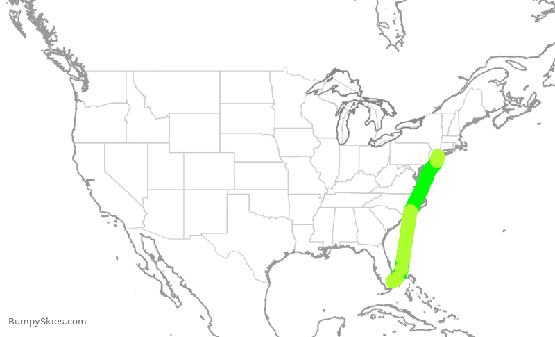 Turbulence forecast map for JBU8020, FLL to JFK