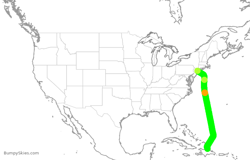 Turbulence forecast map for JBU8027, JFK to POP