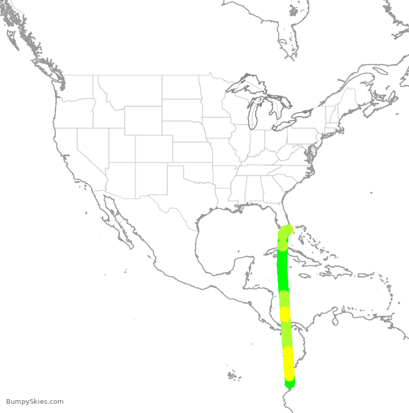 Turbulence forecast map for JBU8028, GYE to FLL
