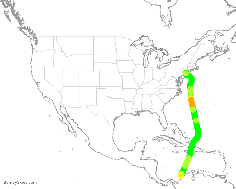 Turbulence forecast map for JBU8032, CTG to JFK