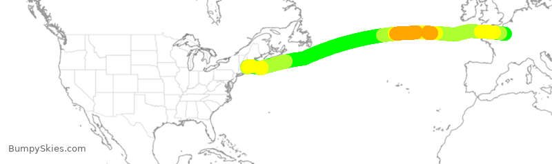 Turbulence forecast map for JBU8034, CDG to BOS