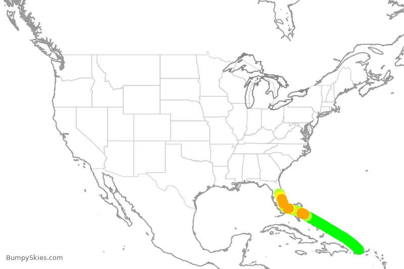 Turbulence forecast map for JBU8034, JSJ to MCO