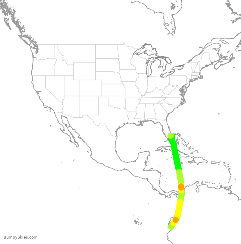 Turbulence forecast map for JBU8055, FLL to GYE