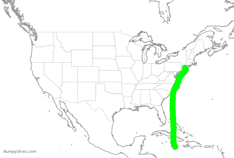 Turbulence forecast map for JBU8059, JFK to KIN