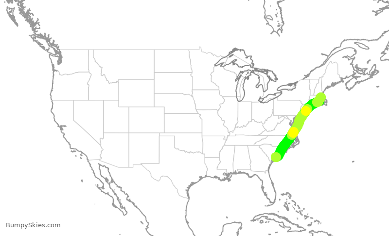 Turbulence forecast map for JBU8068, CHS to BOS