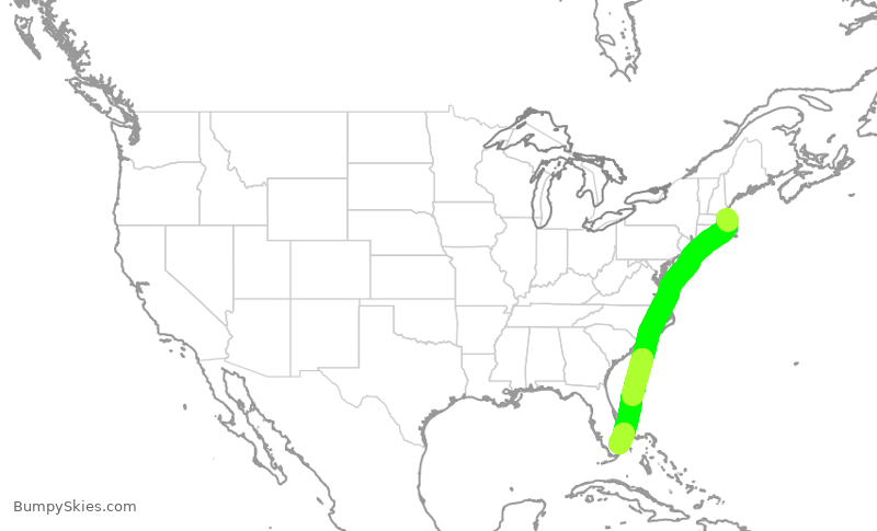 Turbulence forecast map for JBU8069, BOS to FLL