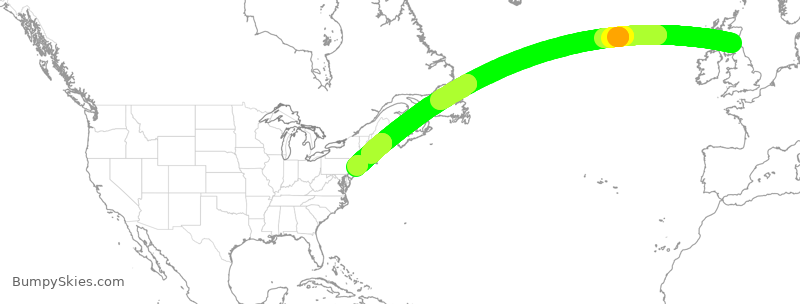 Turbulence forecast map for JBU8072, EDI to JFK