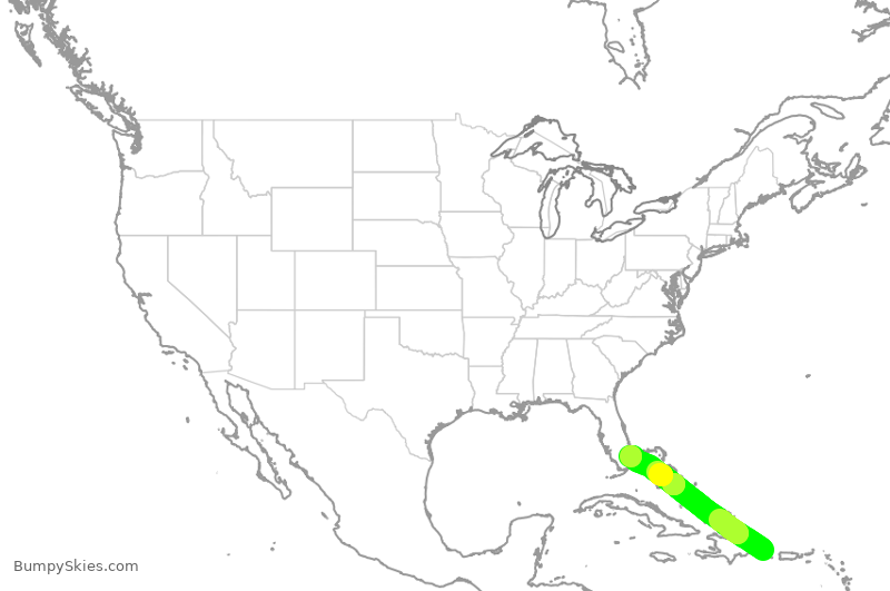 Turbulence forecast map for JBU8074, PUJ to FLL