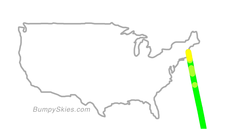 Map of continental US with illustrated flight path and turbulence forecast (described in text below)