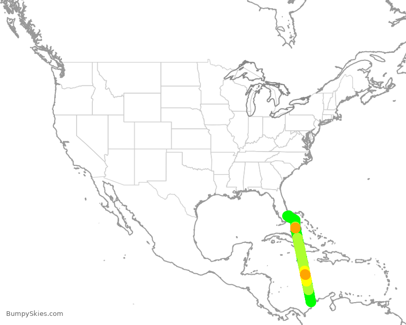 Turbulence forecast map for JBU8084, CTG to FLL
