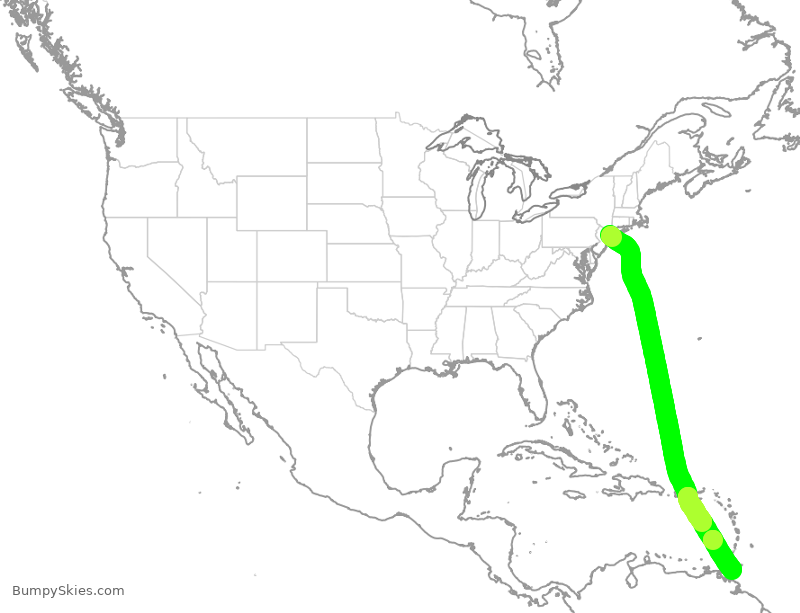 Turbulence forecast map for JBU8117, JFK to POS