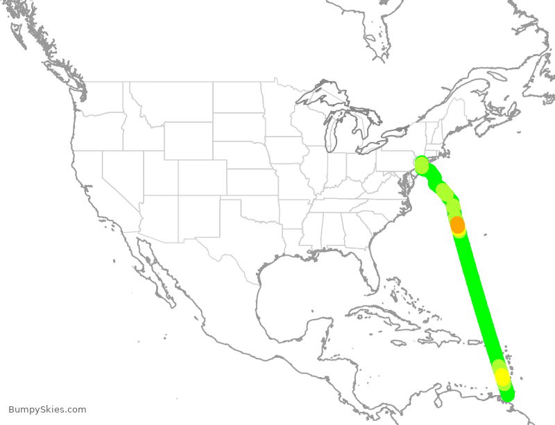 Turbulence forecast map for JBU8118, POS to JFK