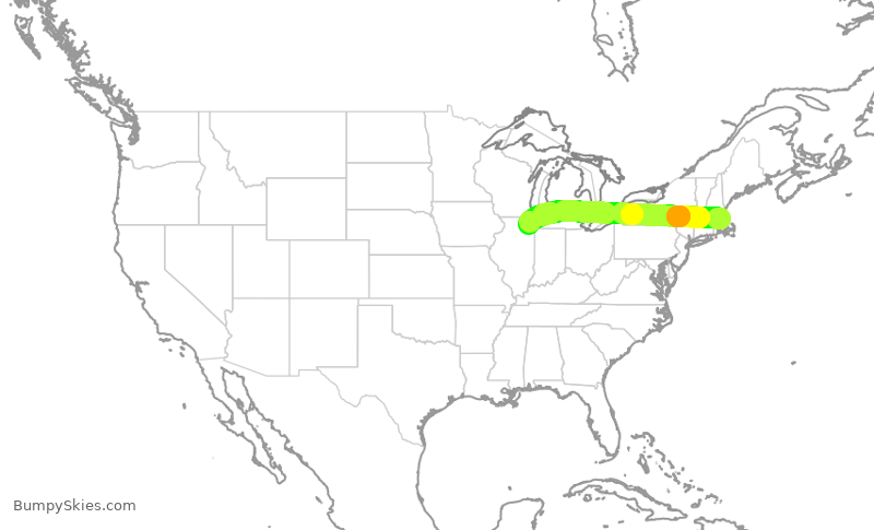 Turbulence forecast map for JBU811, BOS to ORD