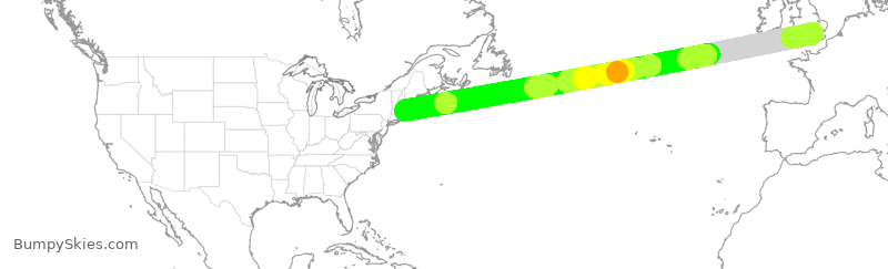 Turbulence forecast map for JBU8121, LHR to BOS