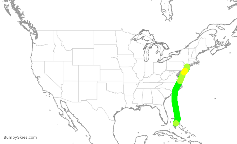Turbulence forecast map for JBU8122, NAS to JFK