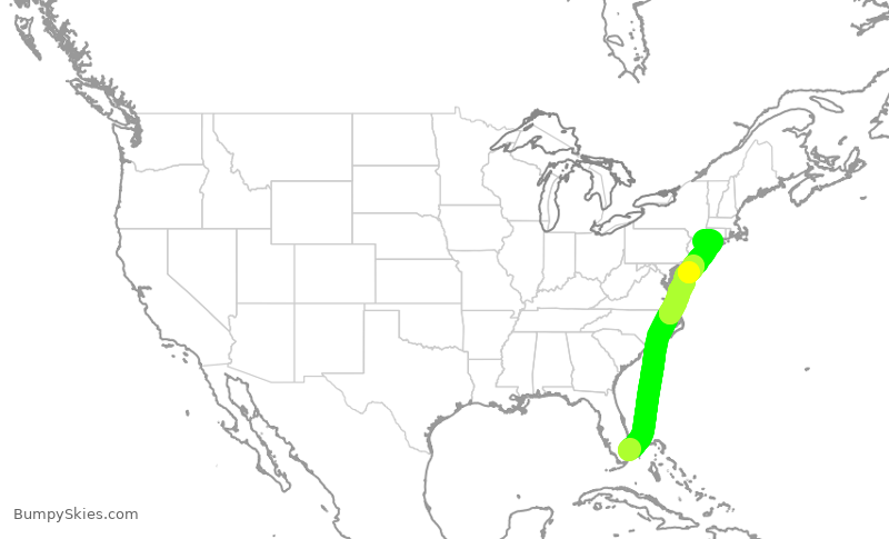 Turbulence forecast map for JBU814, FLL to HPN