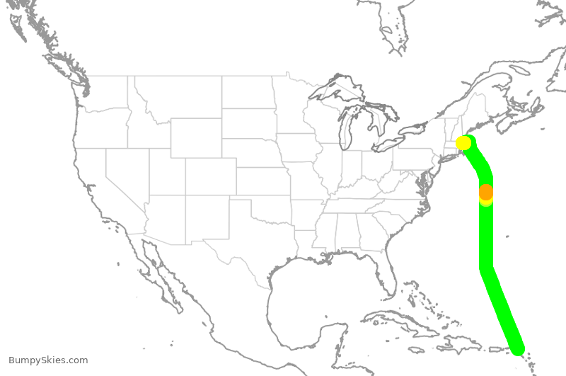 Turbulence forecast map for JBU8178, SXM to BOS