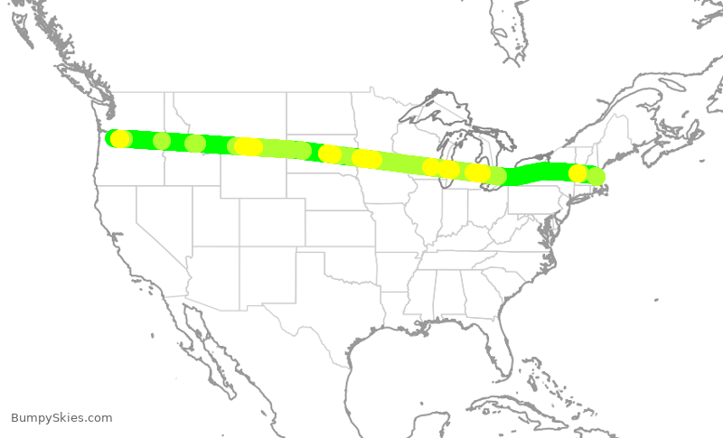 Turbulence forecast map for JBU8195, BOS to PDX