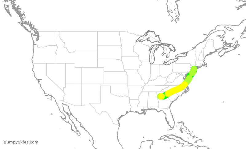 Turbulence forecast map for JBU819, ATL to JFK
