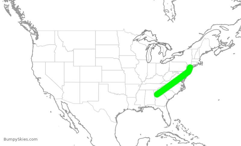 Turbulence forecast map for JBU820, ATL to JFK