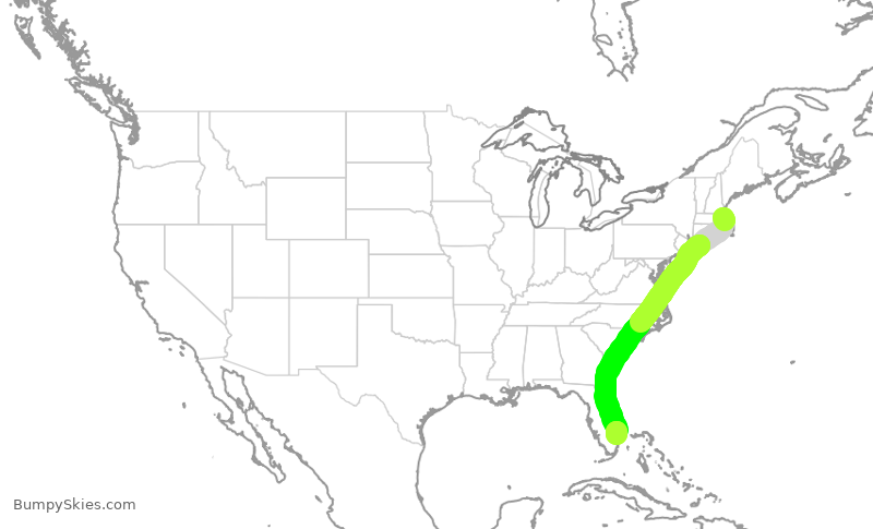 Turbulence forecast map for JBU821, BOS to PBI